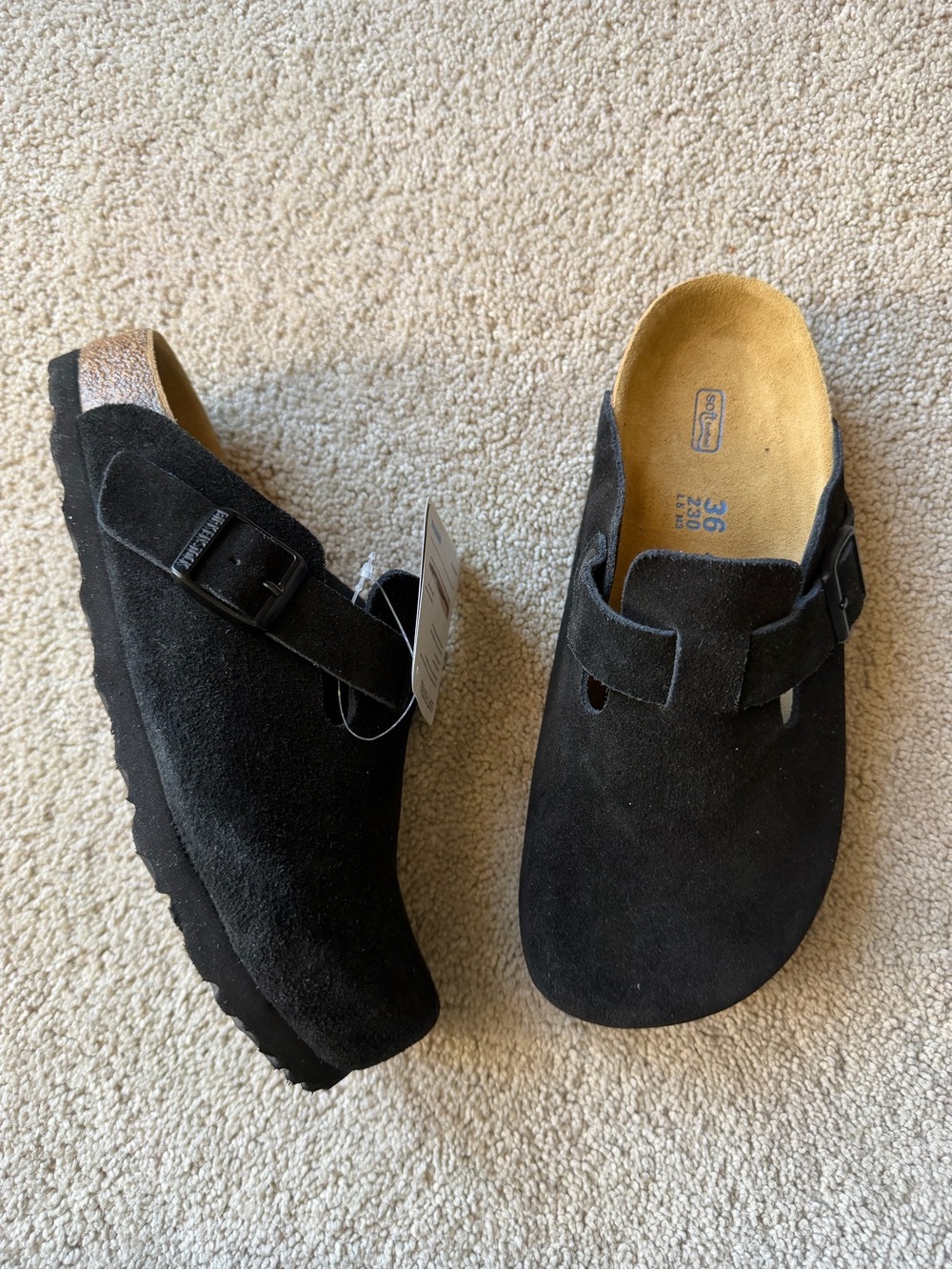 Birkenstock Boston Black Suede Slip-On Clog with Adjustable Buckle ladies 5